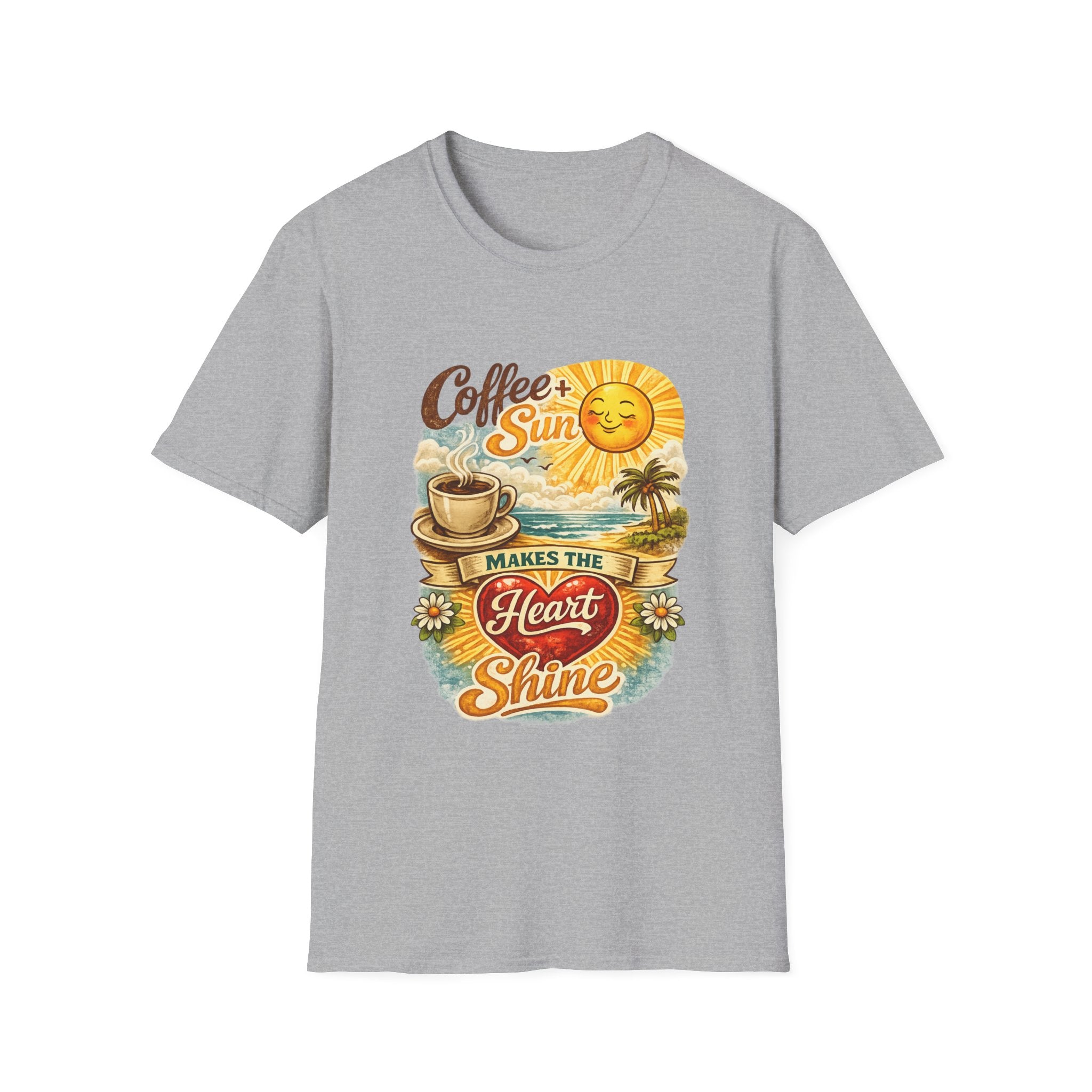 Coffee + Sun Makes the Heart Shine T-Shirt | Tropical Coffee Graphic Tee